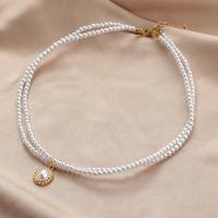 Mode-Multi-Layer-Halskette, Zinklegierung, mit Kunststoff Perlen, mit Verlängerungskettchen von 5cm, Modeschmuck & mehrschichtig & für Frau, weiß, Länge:ca. 35 cm, verkauft von PC