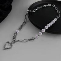 Пластиковый жемчужное ожерелье, цинковый сплав, с Пластиковая жемчужина, плакирован серебром, ювелирные изделия моды & Мужская, длина:Приблизительно 45 см, продается PC
