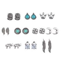 Turquoise Zinc Alloy Earring, with turquoise, silver color plated, 10 pieces & fashion jewelry & for woman & with rhinestone [