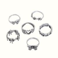 Zinc Set anillo de aleación, aleación de zinc, chapado en color de plata, 6 piezas & Joyería & para mujer, Vendido por Set[