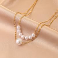 Mode-Multi-Layer-Halskette, Zinklegierung, mit Kunststoff Perlen, mit Verlängerungskettchen von 5cm, goldfarben plattiert, Doppelschicht & Modeschmuck & für Frau, Länge:ca. 36 cm, verkauft von PC