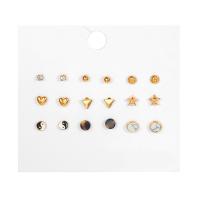 Enamel Zinc Alloy Stud Earring, with Acrylic, gold color plated, 9 pieces & fashion jewelry & for woman & with rhinestone, multi-colored [