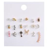 asymmetrische Ohrringe, Zinklegierung, goldfarben plattiert, 9-Stück & Modeschmuck & für Frau & Emaille & mit Strass, farbenfroh, verkauft von setzen