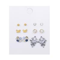 Zinc Alloy Rhinestone Stud Earring, with acrylic rhinestone, plated, 6 pieces & fashion jewelry & for woman & with rhinestone, multi-colored 