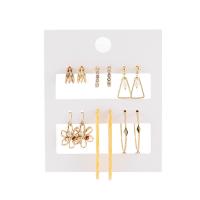 Zinc Alloy Rhinestone Drop Earring, with Plastic Pearl & Iron & Acrylic, gold color plated, 6 pieces & fashion jewelry & for woman & with rhinestone, golden 