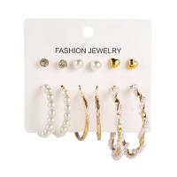Zinc Alloy Rhinestone Stud Earring, with Plastic Pearl, gold color plated, 6 pieces & fashion jewelry & for woman & with rhinestone, two different colored 