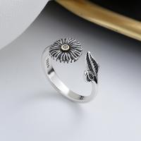Sterling Silver Finger Ring, 925 Sterling Silver, Daisy, Antique finish, fashion jewelry & for woman, 10mm 