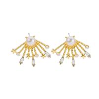 Zinc Alloy Rhinestone Stud Earring, with Plastic Pearl, KC gold color plated, fashion jewelry & for woman & with rhinestone, golden 