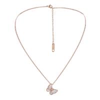 Stainless Steel Jewelry Necklace, 304 Stainless Steel, with White Shell, with 2.36inch extender chain, Butterfly, polished, fashion jewelry & for woman, rose gold color Approx 15.75 Inch [