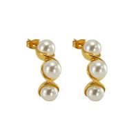 Edelstahl Stud Ohrring, 304 Edelstahl, mit Kunststoff Perlen, 18K vergoldet, Modeschmuck & für Frau, goldfarben, 9x26mm, verkauft von Paar[