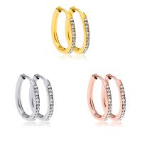 Stainless Steel Huggie Hoop Earring, 304 Stainless Steel, fashion jewelry & for woman & with rhinestone 