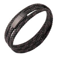 PU Leather Cord Bracelets, with 316L Stainless Steel, Vacuum Ion Plating, three layers & for man 