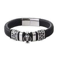 PU Leather Cord Bracelets, with 316L Stainless Steel, Skull & for man 