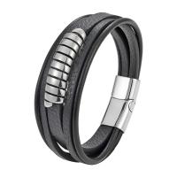 PU Leather Cord Bracelets, with 316L Stainless Steel, multilayer & for man [
