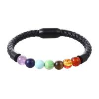 Gemstone Bracelets, PU Leather, with Gemstone & 316L Stainless Steel, Vacuum Ion Plating & for man 