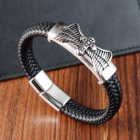 PU Leather Cord Bracelets, with 304 Stainless Steel, Cross, polished, vintage & for man, black cm 