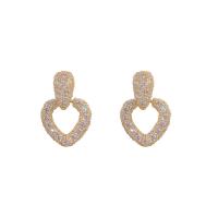 Cubic Zirconia Micro Pave Brass Earring, Heart, real gold plated, fashion jewelry & micro pave cubic zirconia & for woman [