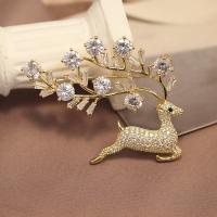 Cubic Zirconia Brooch, Brass, Deer, plated, fashion jewelry & micro pave cubic zirconia & for woman 