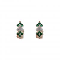 Cubic Zirconia Micro Pave Brass Earring, Copper Alloy, real gold plated, fashion jewelry & micro pave cubic zirconia & for woman, green [