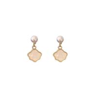 Brass Drop Earring, Copper Alloy, with Plastic Pearl, real gold plated, fashion jewelry & for woman, white 