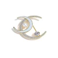 Cubic Zirconia Brooch, Brass, with Shell & Plastic Pearl, gold color plated, fashion jewelry & micro pave cubic zirconia & for woman [