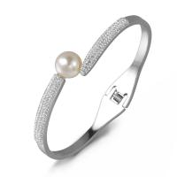 Stainless Steel Cuff Bangle, 304 Stainless Steel, with Plastic Pearl, plated, fashion jewelry & with rhinestone 10mm, Inner Approx 58mm 