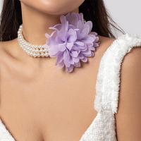 Fashion Choker Necklace, Plastic Pearl, with Chiffon, with 7CM extender chain, Flower, plated, fashion jewelry & for woman Approx 30 cm 