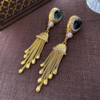 Fashion Fringe Earrings, Brass, with Resin & Plastic Pearl, fashion jewelry & for woman & with rhinestone, golden 