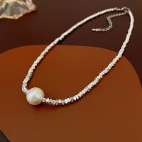 Ожерелье из пресноводных жемчуг на латунной цепочке, Латунь, с Пресноводные жемчуги, ювелирные изделия моды & Женский, серебряный, длина:Приблизительно 42.9 см, продается PC