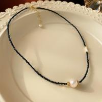 Collier de perles cristal d'eau douce, laiton, avec perle d'eau douce cultivée & cristal, bijoux de mode & pavé de micro zircon & pour femme Environ 45.5 cm, Vendu par PC[
