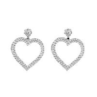 Rhinestone Drop Earring, with Brass, Heart, silver color plated, fashion jewelry & for woman & hollow, clear 