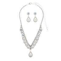 Jewelry Gift Sets, Rhinestone, with brass claw chain & Cubic Zirconia & Plastic Pearl, Teardrop, silver color plated, 2 pieces & fashion jewelry & for woman, mixed colors, 35mm Approx 45 cm 