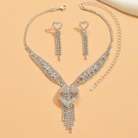 Jewelry Gift Sets, Rhinestone, with brass claw chain, with 15cm extender chain, Heart, silver color plated, 2 pieces & fashion jewelry & for woman, clear Approx 28 cm 
