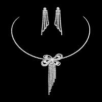 Jewelry Gift Sets, Rhinestone, with brass claw chain, silver color plated, 2 pieces & fashion jewelry & for woman, clear Approx 46 cm 