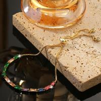 Bracelet cubique en laiton zircon pavent, Placage de couleur d'or, Réglable & bijoux de mode & pavé de micro zircon & pour femme, multicolore Environ 7-11.8 cm, Vendu par PC[