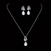 Jewelry Gift Sets, Rhinestone, with brass claw chain, Teardrop, silver color plated, 2 pieces & fashion jewelry & for woman, clear, 35mm Approx 48 cm 