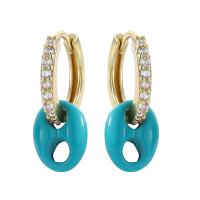 Cubic Zirconia Micro Pave Brass Earring, with Plastic, gold color plated, fashion jewelry & micro pave cubic zirconia & for woman [