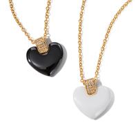 Porcelain Necklace, 304 Stainless Steel, with Porcelain, with 1.97inch extender chain, Heart, 18K gold plated, fashion jewelry & for woman & with rhinestone 18.3mm Approx 17.13 Inch 