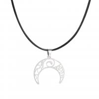 Edelstahl Schmuck Halskette, Lederband, mit 304 Edelstahl, mit Verlängerungskettchen von 5cm, Mond, Modeschmuck & für Frau, 24x23.1mm, Länge:45 cm, verkauft von PC[