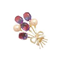 Cubic Zirconia Brooch, Brass, with Plastic Pearl, Balloon, gold color plated, fashion jewelry & micro pave cubic zirconia & for woman, mixed colors 