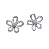 Cubic Zirconia Micro Pave Brass Earring, Flower, silver color plated, fashion jewelry & micro pave cubic zirconia & for woman [