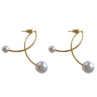 Brass Drop Earring, Copper Alloy, with Plastic Pearl, real gold plated, fashion jewelry & for woman 