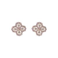 Cubic Zirconia Micro Pave Brass Earring, Four Leaf Clover, gold color plated, fashion jewelry & micro pave cubic zirconia & for woman [