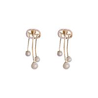 Cubic Zirconia Micro Pave Brass Earring, with Plastic Pearl, gold color plated, fashion jewelry & micro pave cubic zirconia & for woman [