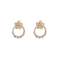 Cubic Zirconia Micro Pave Brass Earring, Flower, plated, fashion jewelry & micro pave cubic zirconia & for woman [