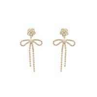 Cubic Zirconia Micro Pave Brass Earring, with Plastic Pearl, Butterfly, gold color plated, fashion jewelry & micro pave cubic zirconia & for woman [