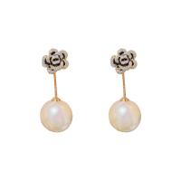 Cubic Zirconia Micro Pave Brass Earring, with Plastic Pearl, Flower, gold color plated, fashion jewelry & micro pave cubic zirconia & for woman, white 