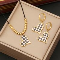 Enamel Stainless Steel Jewelry Sets, 304 Stainless Steel, Heart, gold color plated & for woman 