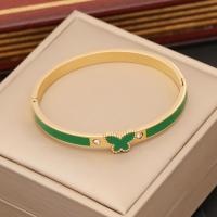 Stainless Steel Bangle, 304 Stainless Steel, Butterfly, gold color plated, for woman & enamel & with rhinestone Inner Approx 