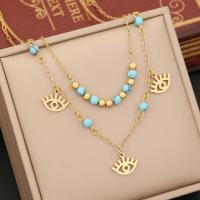 Fashion Multi Layer Necklace, 304 Stainless Steel, with turquoise, with 2inch extender chain, gold color plated, Double Layer & oval chain & for woman Approx 15.7 Inch 